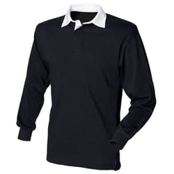 Front Row Long Sleeve Classic Rugby Polo Shirt - S, Black/White