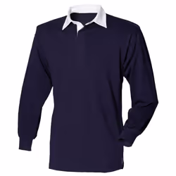 Front Row Long Sleeve Classic Rugby Polo Shirt - M, Navy/White