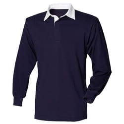 Front Row Long Sleeve Classic Rugby Polo Shirt - M, Navy/White