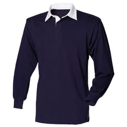 Front Row Long Sleeve Classic Rugby Polo Shirt - S, Navy/White