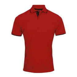 Premier Mens Coolchecker Contrast Pique Polo Shirt - XXL, Red/Black