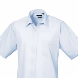 Premier Mens Short Sleeve Poplin Shirt - 21in, Light Blue