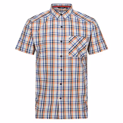Regatta Mens Mindano VIII Checked Short-Sleeved Shirt - M, New Royal/Persimmon