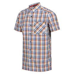 Regatta Mens Mindano VIII Checked Short-Sleeved Shirt - M, New Royal/Persimmon
