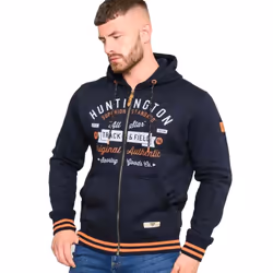D555 Mens Flanders Printed Full Zip Hoodie - L, Navy