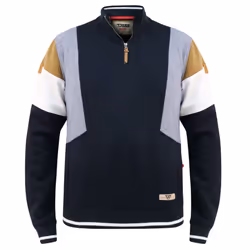 Duke Mens Kenington D555 Cut & Sew Half Zip Sweatshirt - S, Navy/White/Mustard