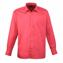 Premier Mens Poplin Long-Sleeved Shirt - 18.5in, Hot Pink