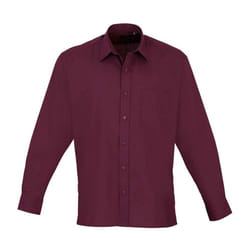 Premier Mens Poplin Long-Sleeved Shirt - 18in, Burgundy