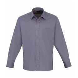 Premier Mens Poplin Long-Sleeved Shirt - 15in, Steel