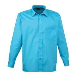 Premier Mens Poplin Long-Sleeved Shirt - 18in, Turquoise