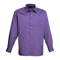 Premier Mens Poplin Long-Sleeved Shirt - 16in, Purple