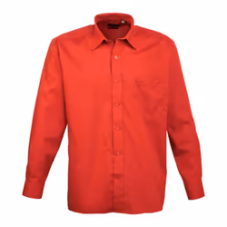 Premier Mens Poplin Long-Sleeved Shirt - 66in, Red