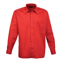 Premier Mens Poplin Long-Sleeved Shirt - 66in, Red