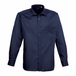 Premier Mens Poplin Long-Sleeved Shirt - 15in, Navy