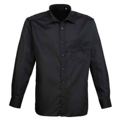 Premier Mens Poplin Long-Sleeved Shirt - 15in, Black