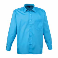 Premier Mens Poplin Long-Sleeved Shirt - 15in, Turquoise