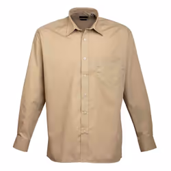 Premier Mens Poplin Long-Sleeved Shirt - 15in, Khaki