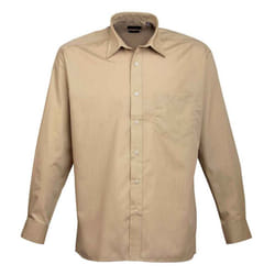 Premier Mens Poplin Long-Sleeved Shirt - 15in, Khaki