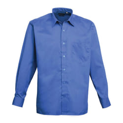 Premier Mens Poplin Long-Sleeved Shirt - 66in, Royal Blue