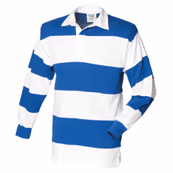 Front Row Mens Stripe Sewn Rugby Polo Shirt - XL, White/Royal Blue