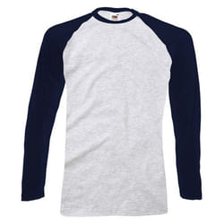 Fruit of the Loom Mens Long-Sleeved Baseball T-Shirt - S, Grey/Deep Navy