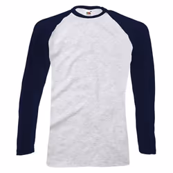 Fruit of the Loom Mens Long-Sleeved Baseball T-Shirt - L, Grey/Deep Navy