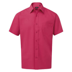 Premier Mens Short Sleeve Poplin Shirt - 15in, Hot Pink