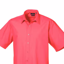 Premier Mens Short Sleeve Poplin Shirt - 15in, Hot Pink
