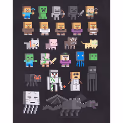Minecraft Official Boys Sprites Characters T-Shirt - 7-8 Years, Black