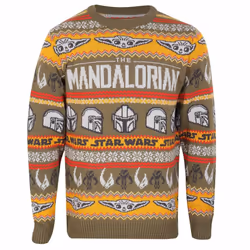 Star Wars Mandalorian Unisex Adult Repeat Print Knitted Jumper - S, Multicoloured