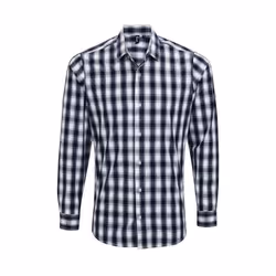 Premier Mens Mulligan Checked Cotton Long-Sleeved Shirt - S, White/Navy