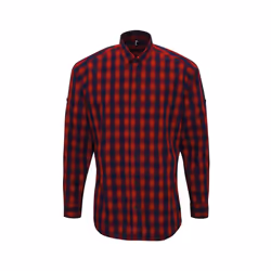 Premier Mens Mulligan Checked Cotton Long-Sleeved Shirt - XXL, Red/Navy