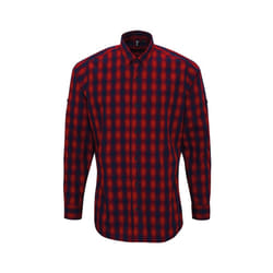 Premier Mens Mulligan Checked Cotton Long-Sleeved Shirt - XXL, Red/Navy