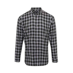 Premier Mens Mulligan Checked Cotton Long-Sleeved Shirt - XXL, Steel/Black