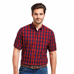 Premier Mens Mulligan Checked Cotton Long-Sleeved Shirt - S, Red/Navy