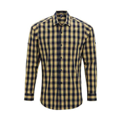 Premier Mens Mulligan Checked Cotton Long-Sleeved Shirt - XXL, Camel/Navy