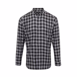 Premier Mens Mulligan Checked Cotton Long-Sleeved Shirt - L, Steel/Black