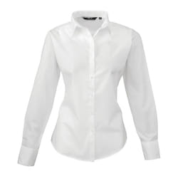 Premier Womens/Ladies Poplin Long-Sleeved Shirt - 12 UK, White
