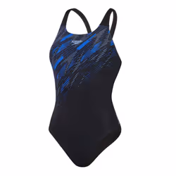 Speedo Womens/Ladies Hyperboom Placement Muscleback One Piece Swimsuit - 32 in, Black/Blue