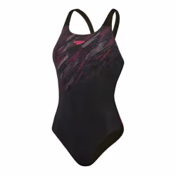 Speedo Womens/Ladies Hyperboom Placement Muscleback One Piece Swimsuit - 36 in, Black/Pink