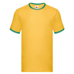 Fruit of the Loom Mens Ringer Contrast T-Shirt - 3XL, Sunflower/Kelly Green