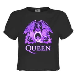 Amplified Womens/Ladies Neon Sign Queen Crop Top - M, Charcoal/Purple