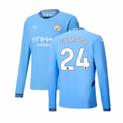 2024-2025 Man City Home Long Sleeve Shirt (Gvardiol 24) - L