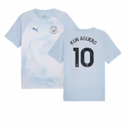 2023-2024 Man City Prematch SS Jersey (Silver Sky) (KUN AGUERO 10) - XXL