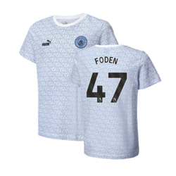 2024-2025 Man City ftblCulture Tee AOP (Light Blue) - Kids (Foden 47) - LB