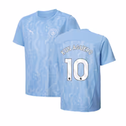 2024-2025 Man City Prematch SS Shirt (Light Blue) - Kids (Kun Aguero 10) - MB