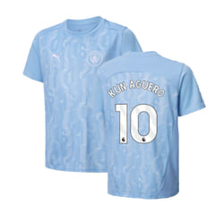 2024-2025 Man City Prematch SS Shirt (Light Blue) - Kids (Kun Aguero 10) - MB