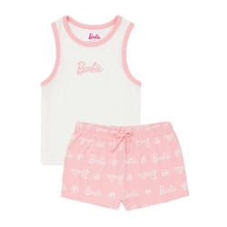 Barbie Womens/Ladies Short Pyjama Set - 14 UK, Pink/White