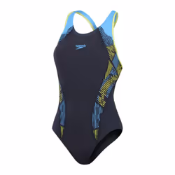 Speedo Womens/Ladies Placement Laneback One Piece Swimsuit - 12 UK, Navy/Yellow