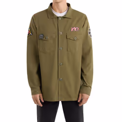 Amplified Mens Slayer Military Overshirt - M, Khaki Green